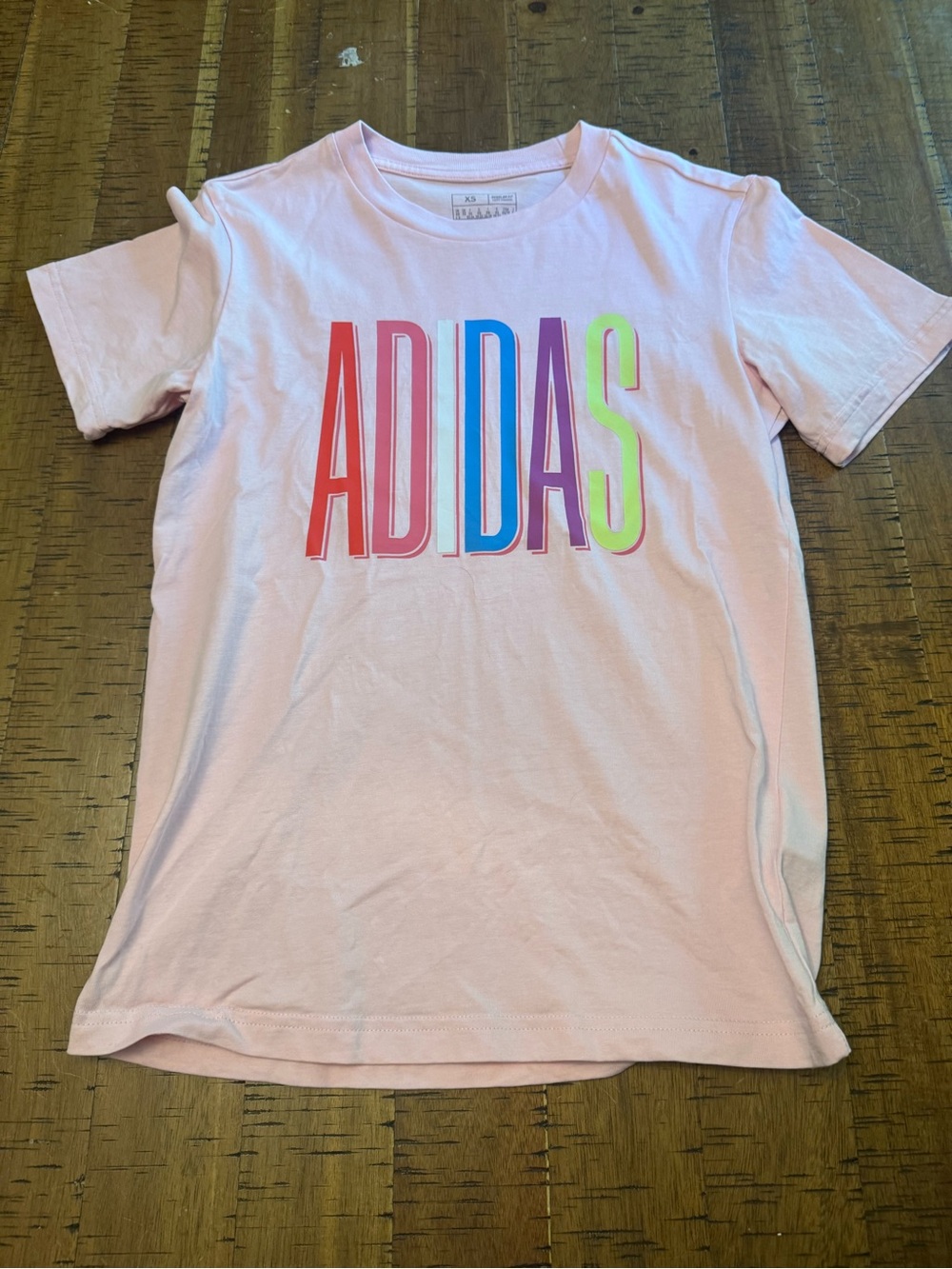 adidas XS girls Pink Tee with Multicolor Logo